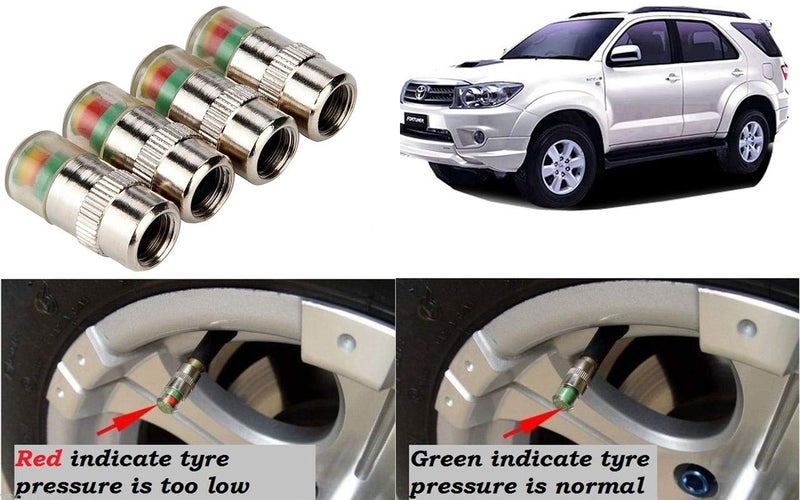 Selifaur - Car Tyre Pressure Monitor Valve Stem Caps Sensor Indicator (Silver) 4 Pcs Tyre Air Alert for - Fortuner Old - Image 1