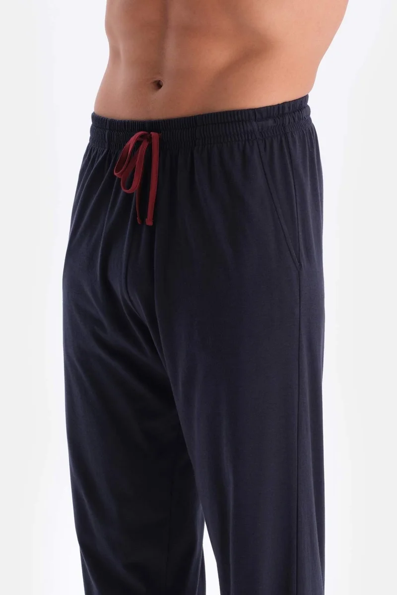داجي Navy Blue Raglan Sleeve Garnished Cotton Modal Pajama Set