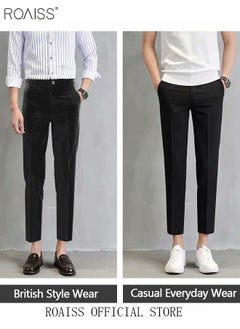 roaiss Men's Suit Pants Straight-Leg Slacks Cropped Pants with Elastic Waist and Good Hang Down Feeling  - Image 3
