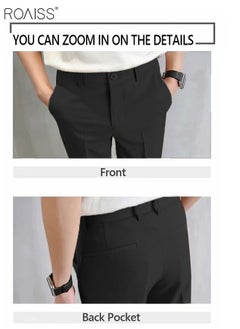 roaiss Men's Suit Pants Straight-Leg Slacks Cropped Pants with Elastic Waist and Good Hang Down Feeling  - Image 4