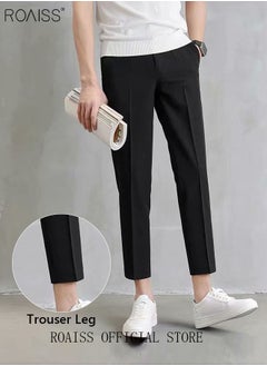 roaiss Men's Suit Pants Straight-Leg Slacks Cropped Pants with Elastic Waist and Good Hang Down Feeling  - Image 2