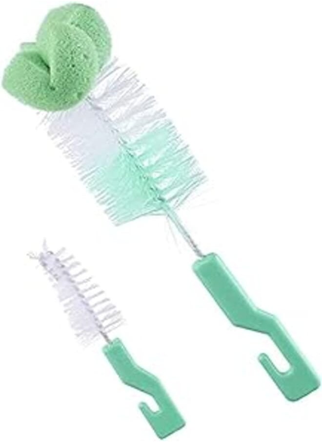 FISH Little Fish Baby Bottle and Teat Brushes Set 2 Pieces - Green and White 