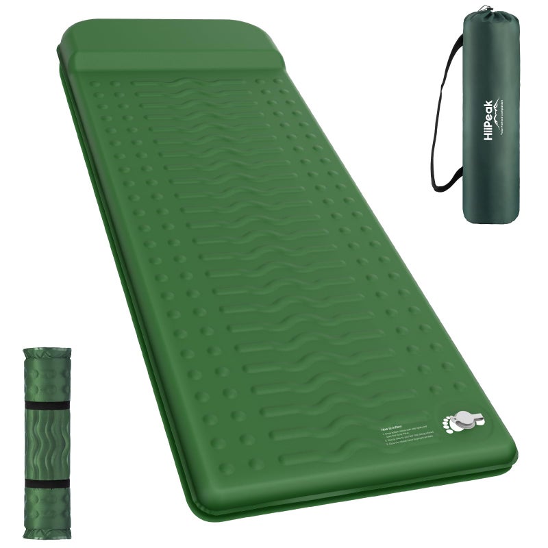 HiiPeak Memory Sleeping Pad Compact Thick Foam Sleeping Mats with Pillow 95 RValue Insulated Camping Mattress Pad Easy Inflate Deflate Inflatable Sleep Mat for Backpacking Hiking Car Tent - Image 2