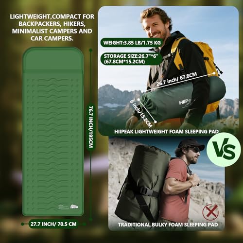 HiiPeak Memory Sleeping Pad Compact Thick Foam Sleeping Mats with Pillow 95 RValue Insulated Camping Mattress Pad Easy Inflate Deflate Inflatable Sleep Mat for Backpacking Hiking Car Tent - Image 3