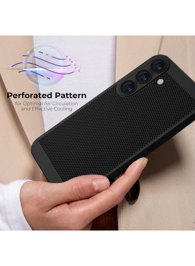 Heat Dissipation Samsung Galaxy A16 Case with Built in Camera Lens Protector Slim Fit Breathable Cooling Anti Fingerprint Hard PC Back Shockproof Cover For  (Black)