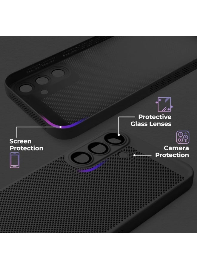 Heat Dissipation Samsung Galaxy A16 Case with Built in Camera Lens Protector Slim Fit Breathable Cooling Anti Fingerprint Hard PC Back Shockproof Cover For  (Black)