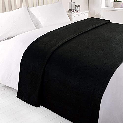 Dreamscene Fleece Throw Blanket for Bed Super Soft Warm Cosy Plain Black Sofa Throw Blanket Lightweight Single Bedspread Polar Fleece Blankets 120 x 150cm