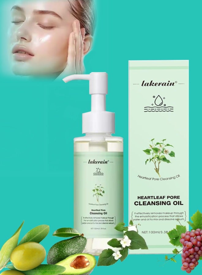 lakerain 100 مل زيت تنظيف مسام القلب لإزالة الرؤوس السوداء الطبيعية مزيل مكياج يومي خفيف وغير دهني منظف وجه زيت تنظيف مسام القلب للتنظيف العميق للمسام سيروم - Image 1