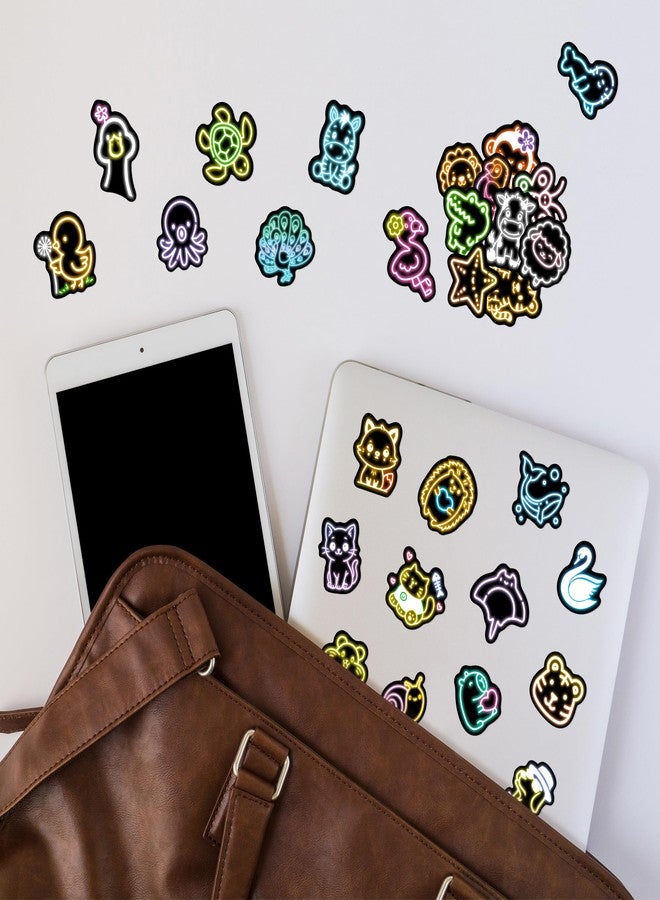 Robmoda 50 Pcs Glow in The Dark Neon Animals Stickers for Water Bottle, Waterproof Vinyl Cartoon Animals Laptop Decals, Phone Case Luggage Scrapbook Mug Decorations - Image 4