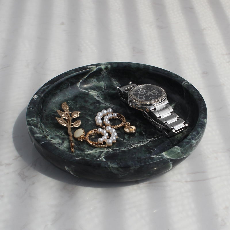 Natust Natural Marble Travertine Ring Dish Jewelry Tray 5.5" for Women, Marble Trinket Dish for Key Earring Nightstand, Mother's Day Engagement Birthday Gift - Verde Guatemala - Image 1