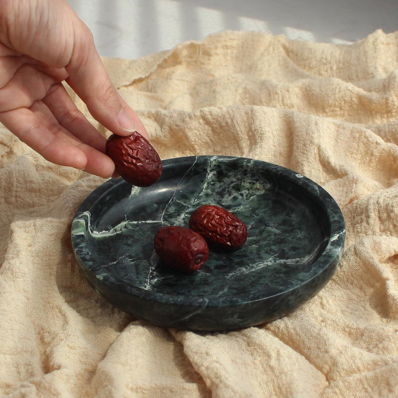 Natust Natural Marble Travertine Ring Dish Jewelry Tray 5.5" for Women, Marble Trinket Dish for Key Earring Nightstand, Mother's Day Engagement Birthday Gift - Verde Guatemala - Image 3