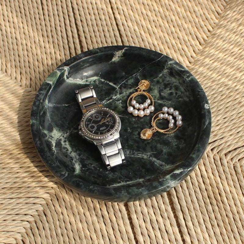 Natust Natural Marble Travertine Ring Dish Jewelry Tray 5.5" for Women, Marble Trinket Dish for Key Earring Nightstand, Mother's Day Engagement Birthday Gift - Verde Guatemala - Image 4
