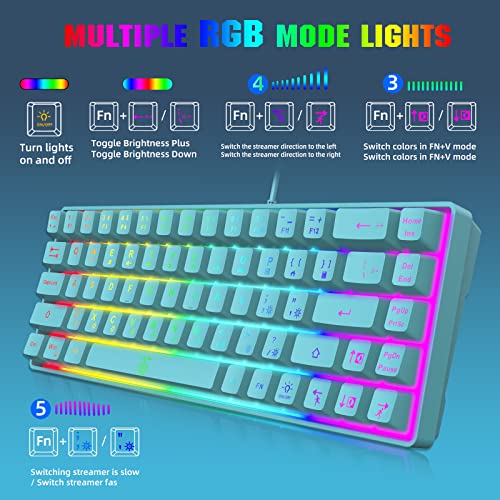 Snpurdiri 60% Membrane Gaming Keyboard,RGB Compact Wired Small Keyboard, Strong Mechanical Feel for PC/Mac Gamer, Typist, Travel, Easy to Carry on Business Trip(68 Keys,Blue) - Image 5