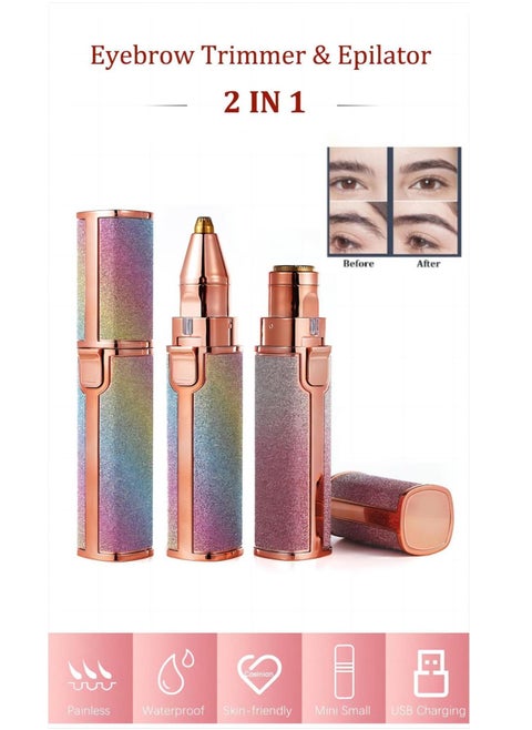 2-In-1 Lipstick Shape Mini Painless Rechargeable Electric Hair Remover Machine And Eyebrow Trimmer Epilator Multicolour