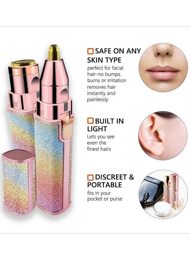 2-In-1 Lipstick Shape Mini Painless Rechargeable Electric Hair Remover Machine And Eyebrow Trimmer Epilator Multicolour