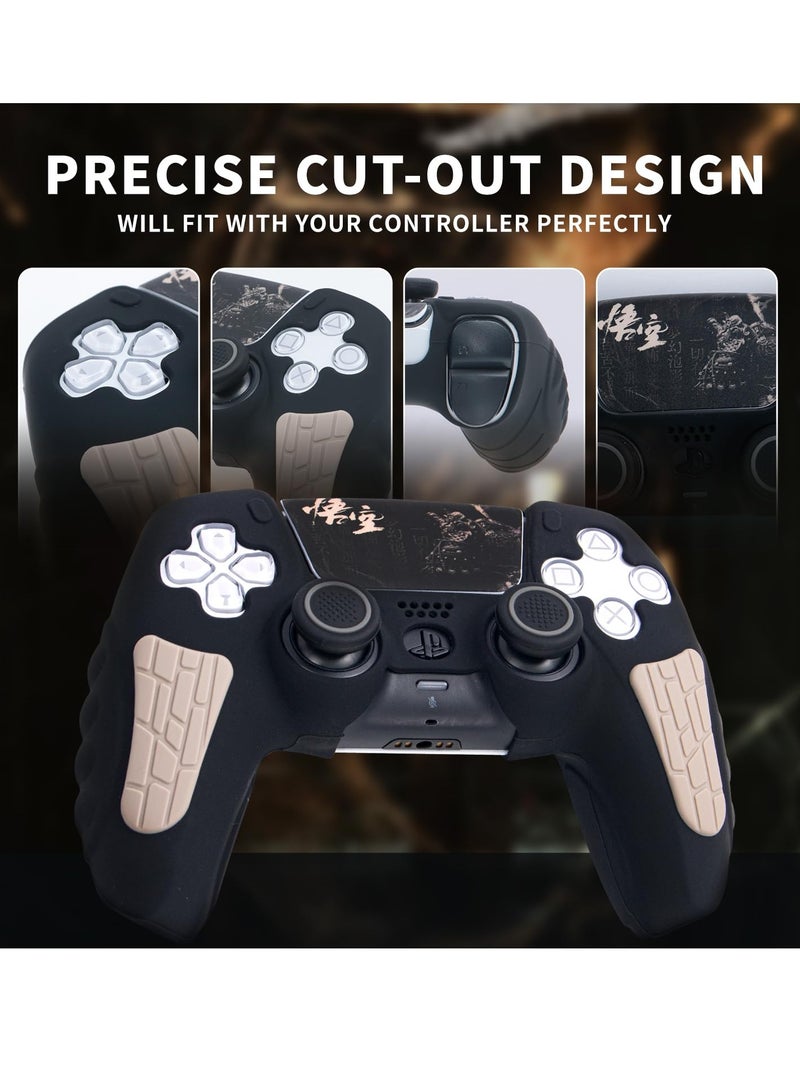 PS5 Controller Cover Case, Anti-Slip Silicone Cover Skin Compatible with PS5 Controller with Thumb Grip Caps, Joystick Protectors and Cover Wrap Sticker (Black Myth Wukong) - Image 3