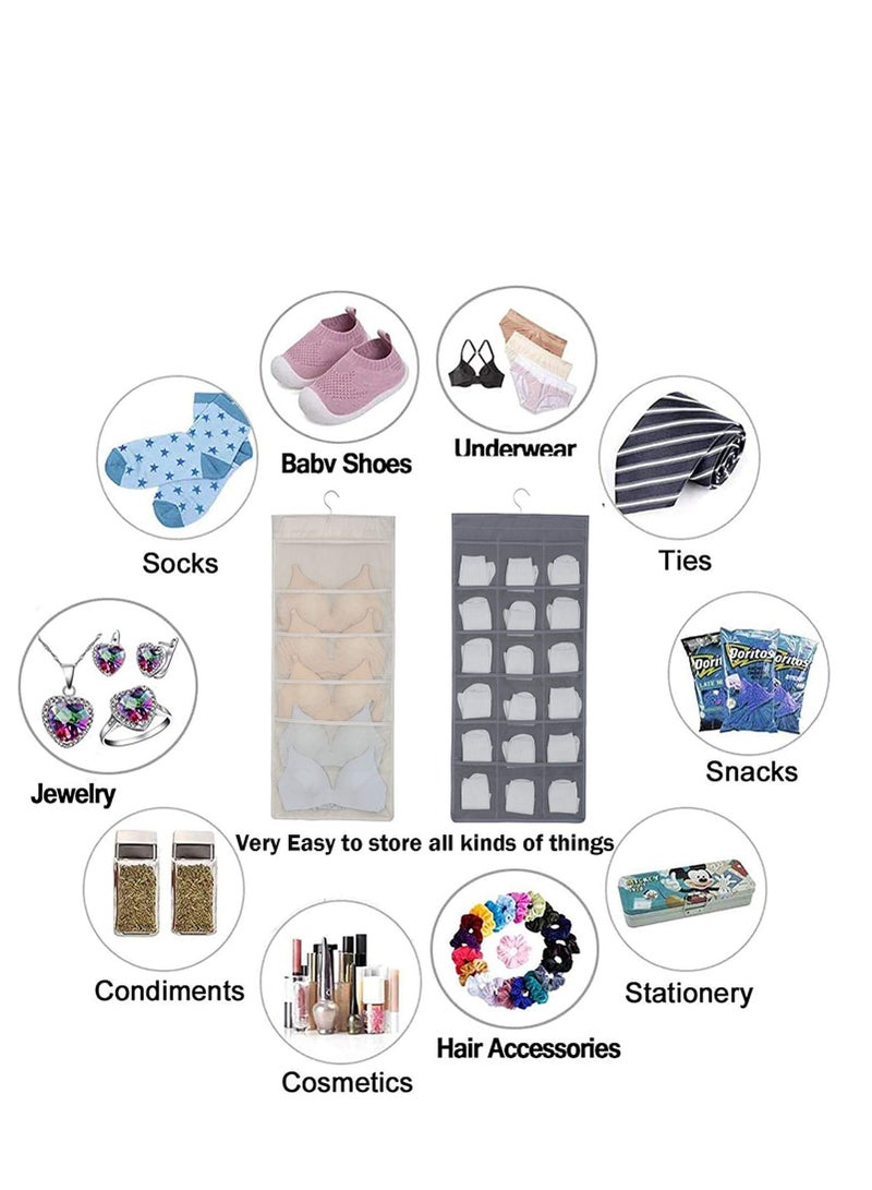 Excefore Closet Hanging Organizer, Bra and Underwear Hanging Storage Organizer, Dual Sided Wall Shelves with Mesh Pockets, Space Saver Bag, 5+10 Pockets (Beige）  - Image 4