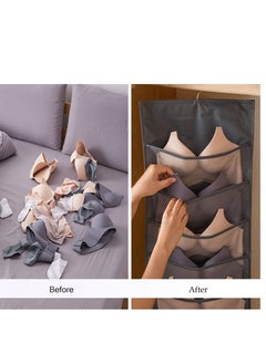Excefore Closet Hanging Organizer, Bra and Underwear Hanging Storage Organizer, Dual Sided Wall Shelves with Mesh Pockets, Space Saver Bag, 5+10 Pockets (Beige）  - Image 5