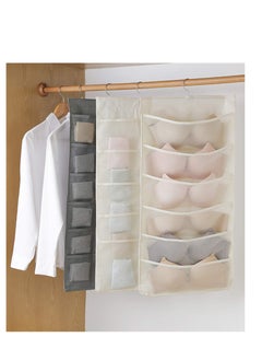 Excefore Closet Hanging Organizer, Bra and Underwear Hanging Storage Organizer, Dual Sided Wall Shelves with Mesh Pockets, Space Saver Bag, 5+10 Pockets (Beige）  - Image 2
