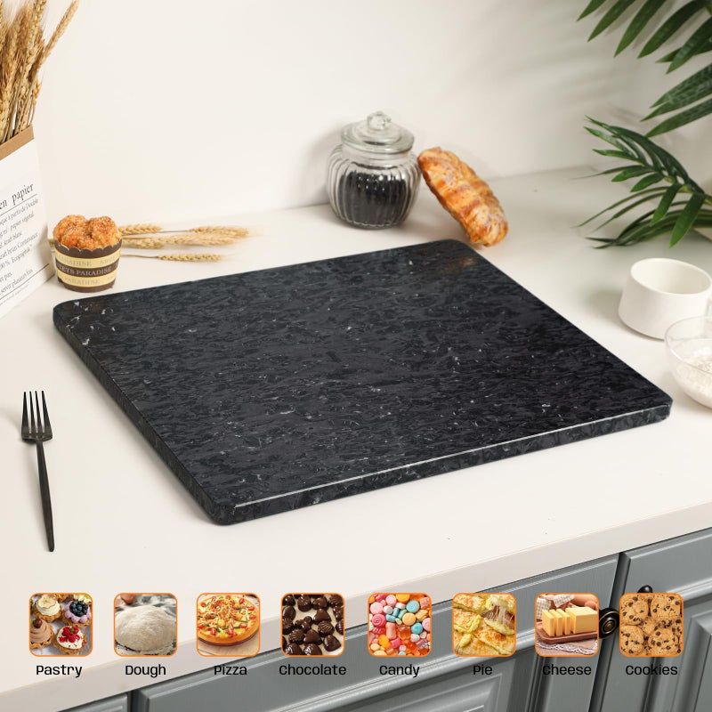 Adolif Black Marble Cutting Board For Kitchen, Large Marble Slab Pastry Board With Non-Slip Feet For Baking, Cheese, Charcuterie, Chocolate, 16x20 Inch, Pack Of 1 Piece - Image 5