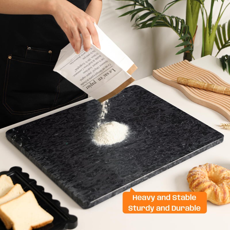 Adolif Black Marble Cutting Board For Kitchen, Large Marble Slab Pastry Board With Non-Slip Feet For Baking, Cheese, Charcuterie, Chocolate, 16x20 Inch, Pack Of 1 Piece - Image 3