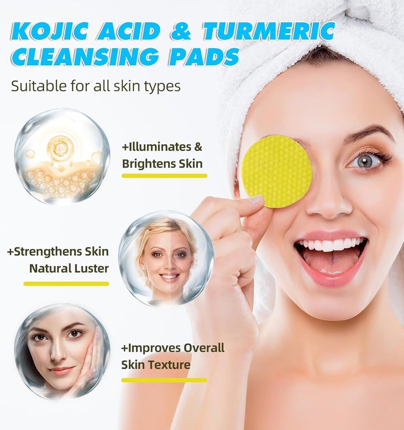 TADRUP Turmeric Kojic Acid Cleansing Pads, Turmeric Cleansing Pads for Dark Spots, Oily and Dry Skin For Women & Men (60 Pcs) - Image 3