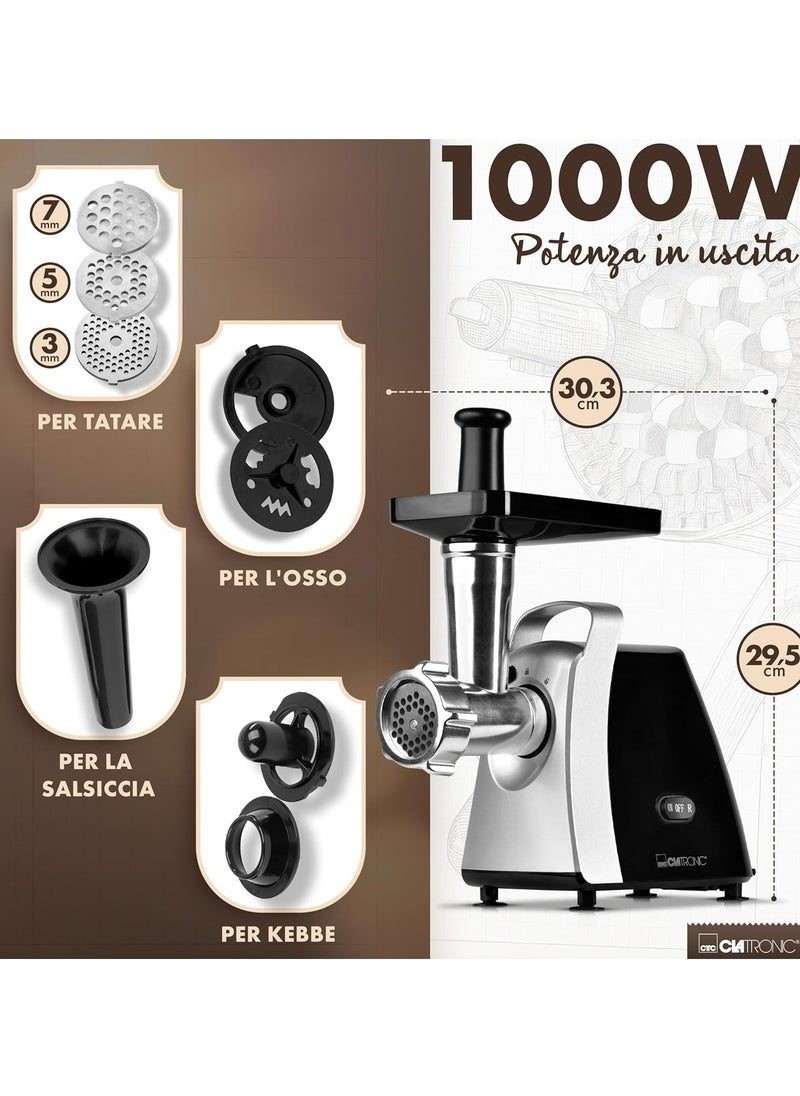 CLATRONIC - 1000W Meat Grinder with Pastry Attachment, Sausage Stuffer & Reverse Function | FW 3803 - Image 1