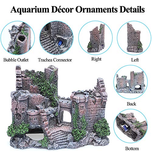 fazhongfa Aquarium Castle Air Bubbler Fish Tank Decorations for Betta Fish Ornament Small and Medium Fish Accessories Decor Betta House Toys (Air Pump is Not Include) - Image 2