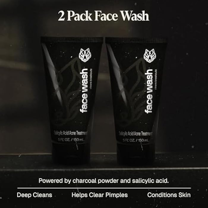 Black Wolf Men’s Charcoal Powder Face Wash - 5 Fl Oz, 2 Pack - Facial Cleanser Removes Unwanted Impurities from Your Skin & Soothes Irritation - Image 2