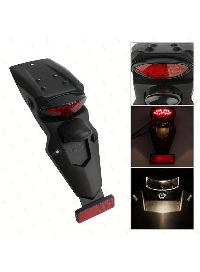Black Universal Motorcycle Rear Fender LED Tail Light License Plate Holder Water Shield - Image 1