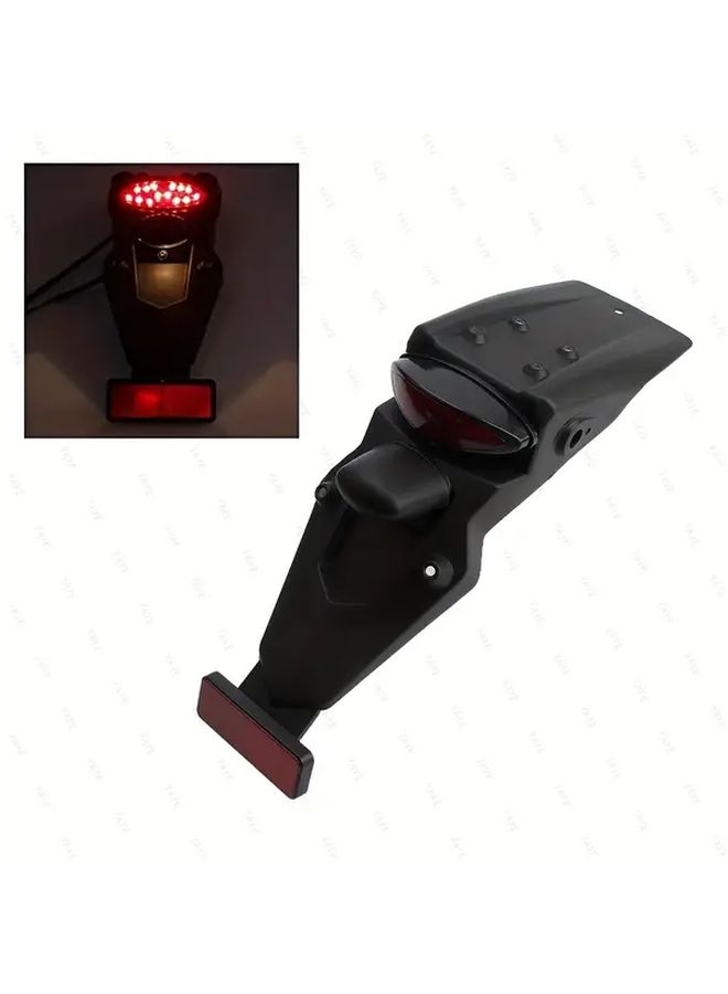 Black Universal Motorcycle Rear Fender LED Tail Light License Plate Holder Water Shield - Image 4
