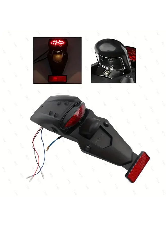 Black Universal Motorcycle Rear Fender LED Tail Light License Plate Holder Water Shield - Image 3