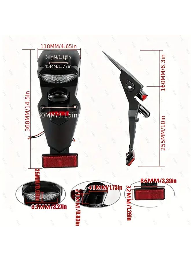 Black Universal Motorcycle Rear Fender LED Tail Light License Plate Holder Water Shield - Image 2