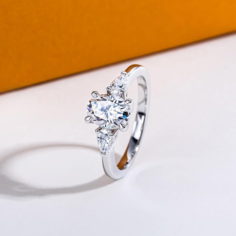 AimiIee Oval/Pear Cut Moissanite Engagement Rings for Women 2/2.1cttw D Color VVS1 Clarity 925 Sterling Silver Wedding Promise Anniversary Ring with Certificate - Image 3