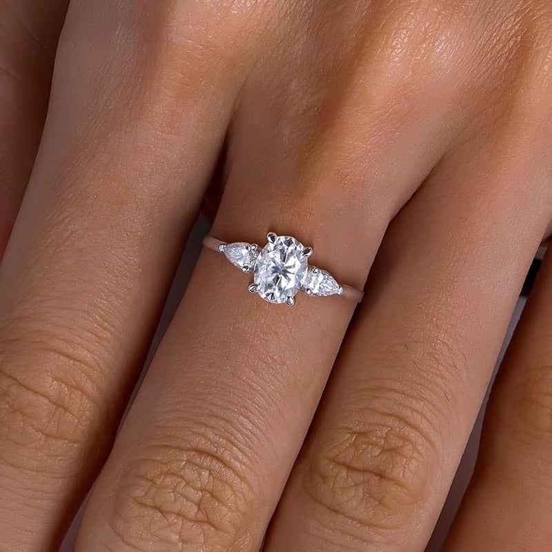 AimiIee Oval/Pear Cut Moissanite Engagement Rings for Women 2/2.1cttw D Color VVS1 Clarity 925 Sterling Silver Wedding Promise Anniversary Ring with Certificate - Image 5