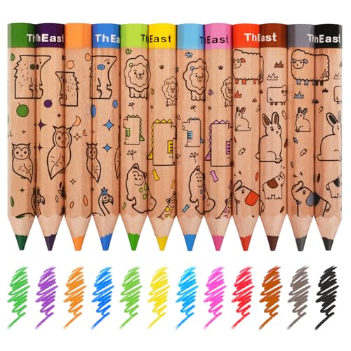 ThEast Stocking Stuffers for Kids, 12 Toddlers Colored Pencils, Cute Animal Toddlers Crayons Coloring Pencil with Sharpener, Pre-Sharpened(Pack of 1) - Image 1