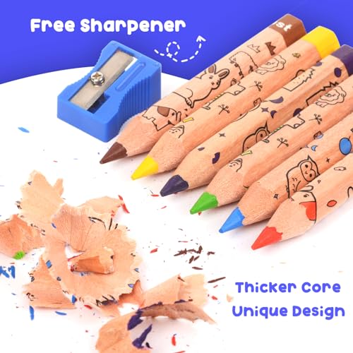 ThEast Stocking Stuffers for Kids, 12 Toddlers Colored Pencils, Cute Animal Toddlers Crayons Coloring Pencil with Sharpener, Pre-Sharpened(Pack of 1) - Image 3