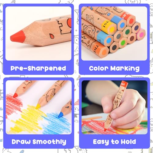 ThEast Stocking Stuffers for Kids, 12 Toddlers Colored Pencils, Cute Animal Toddlers Crayons Coloring Pencil with Sharpener, Pre-Sharpened(Pack of 1) - Image 2