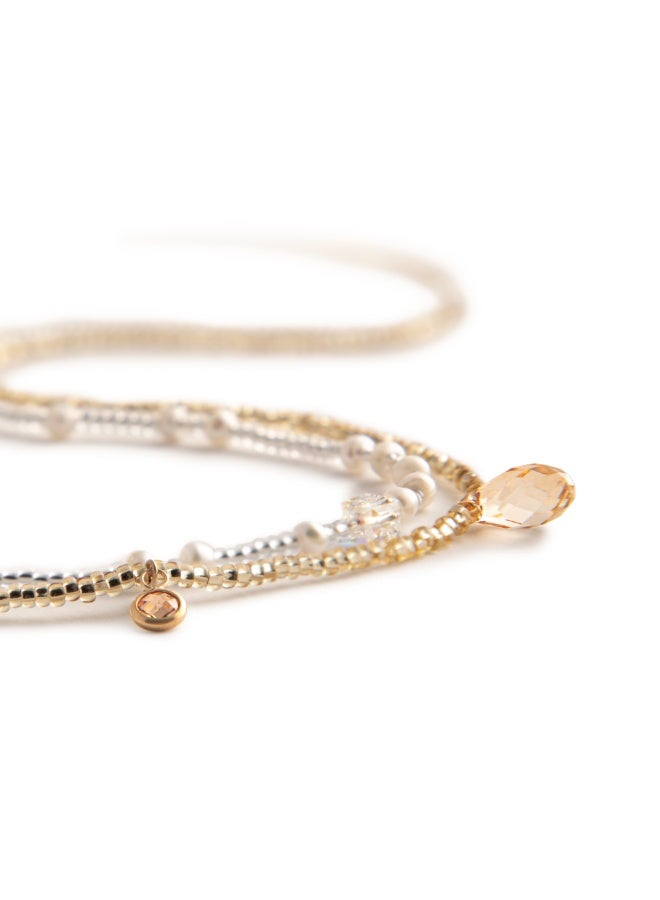 Minza ” Sun Shine ” Pure 18K Gold, Pearl Stone, Crystal & Czech Bead, Handmade Necklace for Women, Beaded & Pendant Necklace, 0.320 grams of Gold, Jewelry for Casual & Special Occasion - Image 3