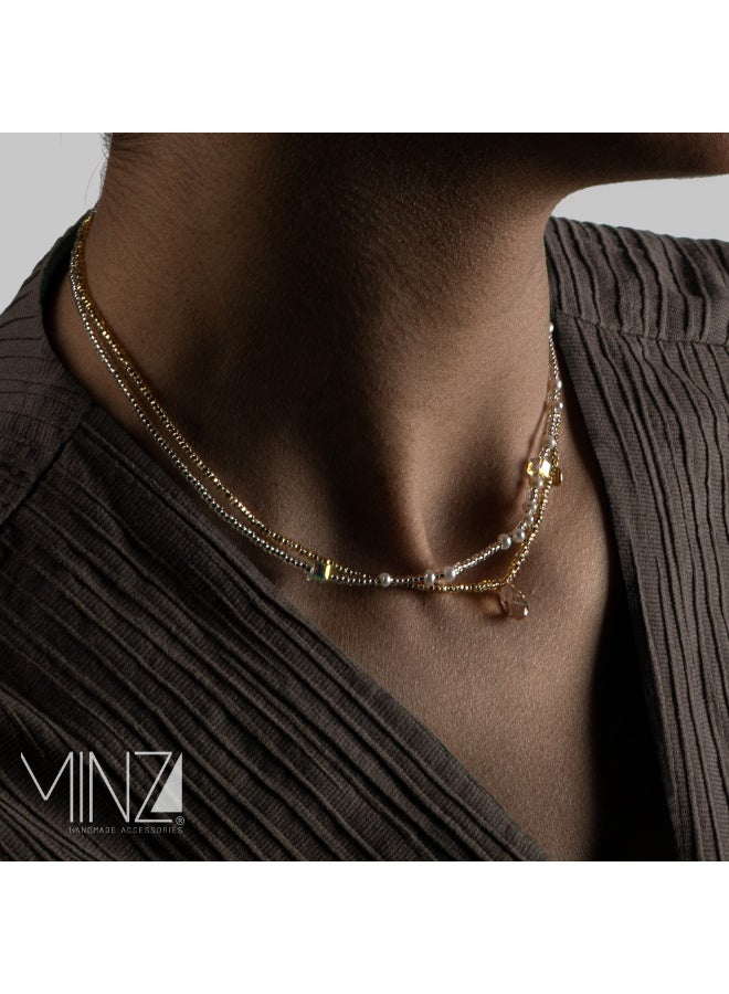 Minza ” Sun Shine ” Pure 18K Gold, Pearl Stone, Crystal & Czech Bead, Handmade Necklace for Women, Beaded & Pendant Necklace, 0.320 grams of Gold, Jewelry for Casual & Special Occasion - Image 4