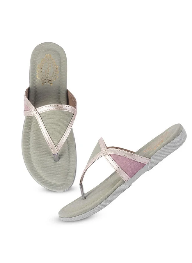 شوتوبيا Shoetopia Women's Comfortable Flip Flop Sandals – Metallic Strap, Soft Cushioned Sole, Casual Summer Beach Footwear