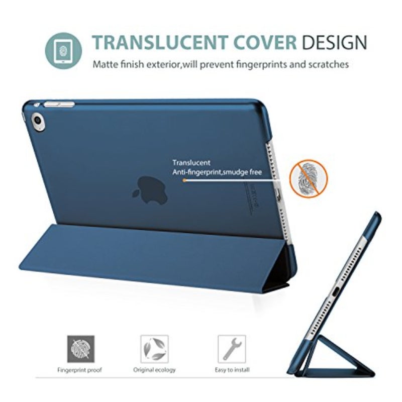 Ultra Slim Lightweight Stand Protective Case for iPad Air 2, Frosted Translucent Polycarbonate Shell in Navy, Shock Absorption and Precise Cutouts - Image 3