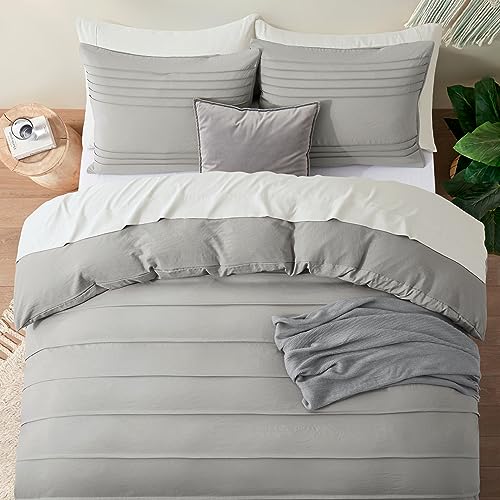 Oli Anderson Light Grey Duvet Cover King Size - Pleated King Duvet Cover, 3PCS Soft and Breathable Textured Bedding Set with Zipper Closure(Light Grey,104"x90") - Image 5