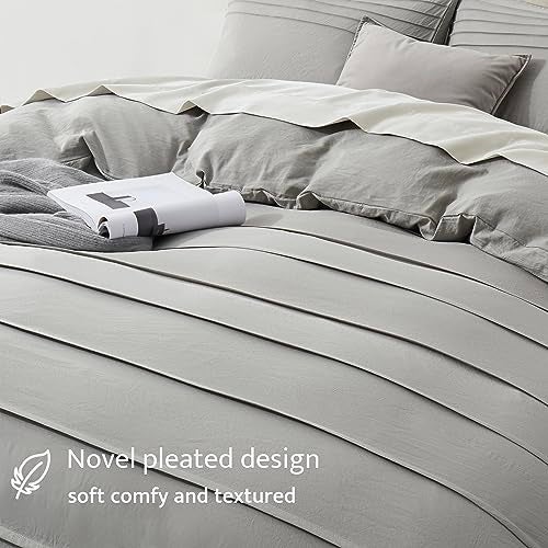 Oli Anderson Light Grey Duvet Cover King Size - Pleated King Duvet Cover, 3PCS Soft and Breathable Textured Bedding Set with Zipper Closure(Light Grey,104"x90") - Image 3