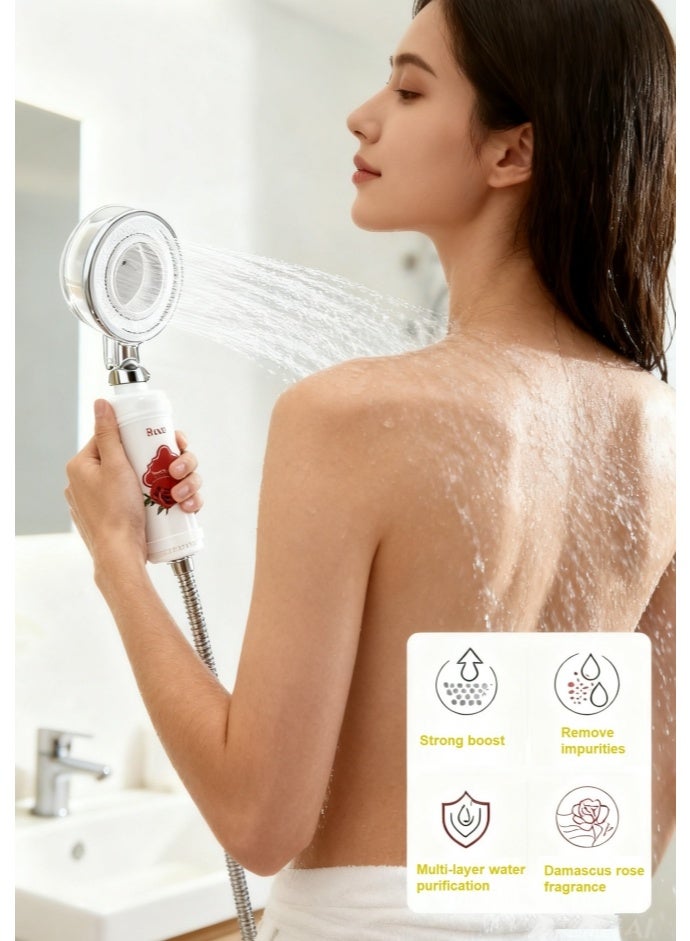 SHIXIN Shower head set, star-shaped ring shower head and fragranced vitamin C filter, handheld shower head, protecting skin soft and  smooth hair (Rose) - Image 2