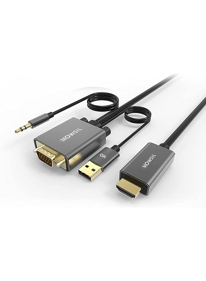 MOWSIL VGA to HDMI Cable with Audio, 2 Meter Length, Grey - Image 1