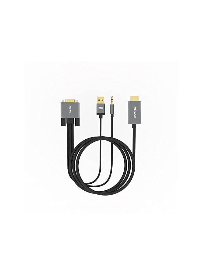 MOWSIL VGA to HDMI Cable with Audio, 2 Meter Length, Grey - Image 2