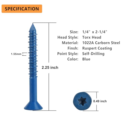 Allkeen 1/4" x 2-1/4" Concrete Screws, Anchoring to Masonry, Brick, Block, Cement or Stucco, 30PCS - Image 3