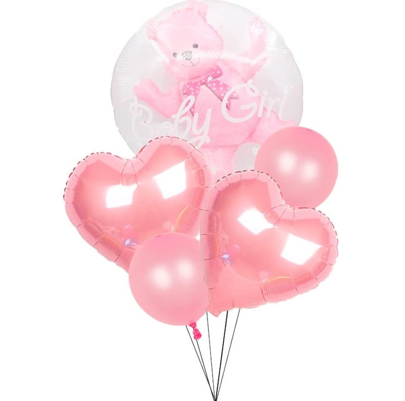 Yamibobo Kids Gender Revel 4D Transparent Bubble Bear Foil Balloons Shower Decorations Pink - Image 1