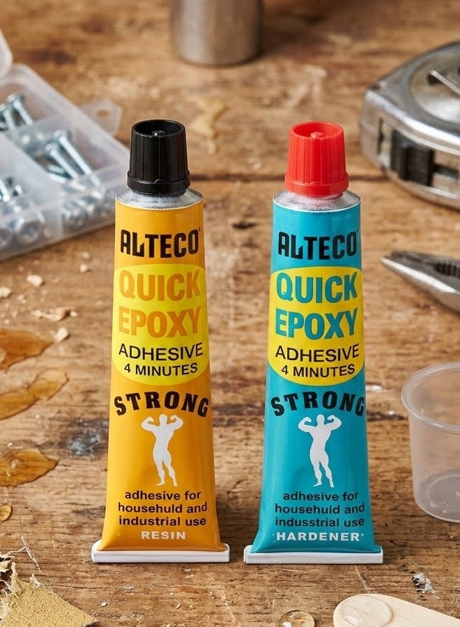 Alteco Quick Epoxy Adhesive 4 Minutes – 2 Part Epoxy Resin & Hardener Strong Metal Glue for Steel, Iron, Aluminum, Plastic, Concrete & Stone | Fast Setting Heavy Duty Repair Adhesive - Image 1